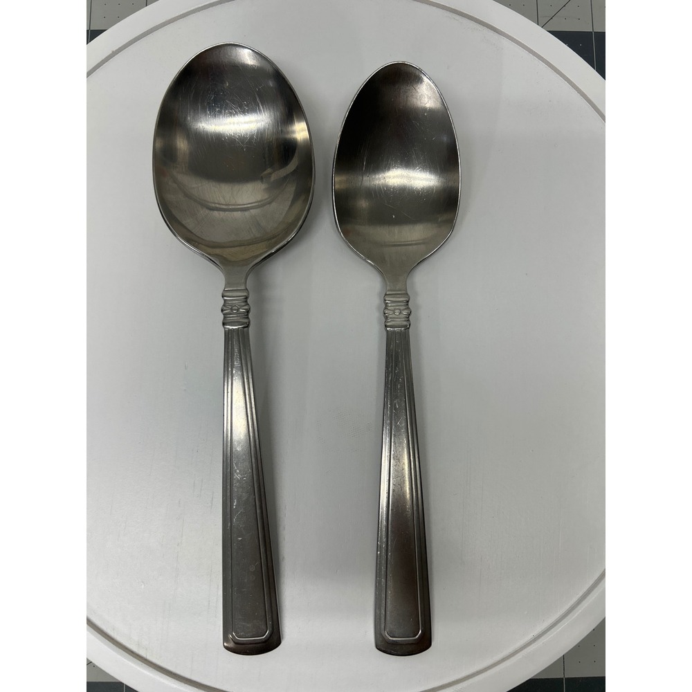 Longaberger Woven Traditions Serving Spoons Stainless Flatware USA Round‎ 2pc